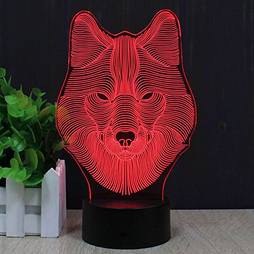Wolf 3D Optische Illusions-Lampen, FZAI Tolle 7 Farbwechsel Acryl berühren Tabelle Schreibtisch-Nachtlicht mit 150 cm USB-Kabel für Kinder Schlafzimmer Geburtstagsgeschenke - 4