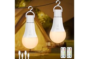 Dehobo Glühbirne Mit Batterie E27 Aufladbare Glühbirne Mit Fernbedienung - 7W Type-C Ladung Camping Lampe 3 Farben Dimmbare - Wiederaufladbare Mit Timing Funktion Mit Taste, Outdoor Lampe 2 Pack