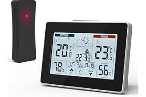 ELECTRIC GIANT Wireless Weather Station, Digital Thermometer Hygrometer, Indoor Outdoor Temperature Humidity with Large LCD Screen, Outdoor Sensor, Weather Forecast, Touch Control for Home Office Bedroom
