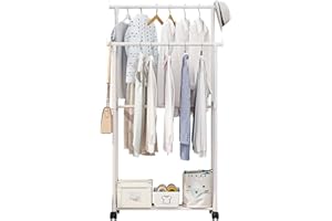 Vgvgaj Portant a Vetement Double avec Roulettes 130x60cm PP en acier au carbone organiseur de vêtements avec Support pour Support à Chaussures des Cintres Chemises Pantalons Vestes Fines