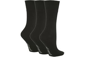 SOCKSHOP 3 Pairs White Black Ladies Gentle Grip Loose Soft Top Diabetic Non Elastic Socks Size 4-8