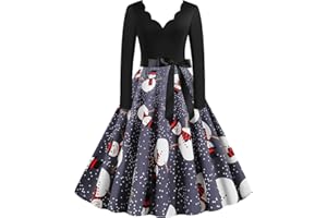 EFOFEI Women Hepburn Long Sleeve Dress Christmas Line Up Dress Cocktail Party Evening Dress Knee-Length Dress