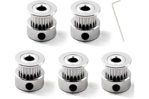 SEERAPHEE GT2 Aluminum Timing Belt Pulley kit 20 Teeth Bore 5mm and M3 Wrench for 3D Printer 6mm Width Timing Belt (Pack of 5pcs)