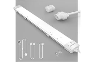 KUKUMAO LED Batten Light 6000K Daylight, Linkable LED Fluorescent Strip 4000LM Fitting for Garage, Workshop, Office, Wall, Kitchen, Shed, IP65 Plug in Ceiling Light Strip, 4FT, 120cm, 36W.