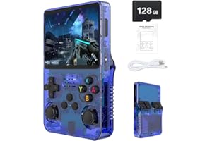 Gziztx Console di gioco portatile retrò R36S: oltre 21.000 giochi classici, schermo IPS da 3,5", memoria da 64 GB/128 GB, dispositivo di gioco portatile Linux (128G-Blu)