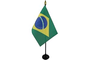 AZ FLAG Bandera de Mesa de Brasil 15x10cm - BANDERINA de DESPACHO BRASILEÑA 10 x 15 cm Punta Dorada