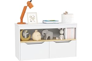 AIYAPLAY Estantería para Juguetes Infantil Librería Infantil con 2 Cajones y Compartimento para Salón Dormitorio Sala de Juegos 80x30x45 cm Blanco