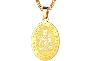 FaithHeart Personalised Stainless Steel St Benedict Anthony Necklace for Men Women Retro Christian Patron of Saint Talisman Amulet Jewellery in Silver/Gold/Black Birthday Gift