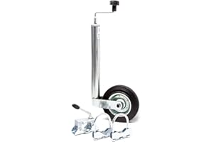 ‎WILTEC Wiltec Stützrad für Anhänger bis 362 kg ø48 mm, Bugrad inkl. Klemmhalter & Schellen, Abstellstütze mit pannensicheren Reifen