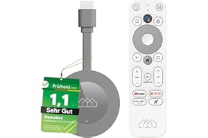 [Test SEHR GUT, Note 1.1 *] Homatics Dongle G 4K | Zertifiziert für Netflix & Google TV | Integrierter Chromecast WLAN LAN TV-Stick mit Google Assistant Fernbedienung & NONIC HDMI Verlängerungskabel