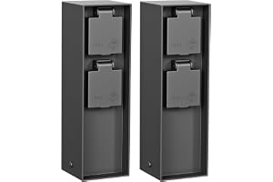ledscom.de 2x POKU-uttagspelare för trädgården, för utomhusbruk, IP44, 2-uttags, plast, antracit, fyrkantig, 23 cm