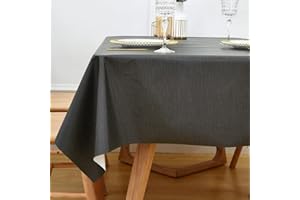 Yofori Tablecloth Wipe Clean Black Table Cloth Wipeable PVC Waterproof Table Cover Plastic Table Protecter for Kitchen Outdoor (137x180cm, Black)