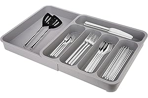 UENNM Organizador de Cubiertos, Organizador Expandible para Cubiertos, para utensilios, cubiertos, cajón, organizador de cocina, 6 compartimentos, organizador para utensilios de cocina y cubiertos (A)