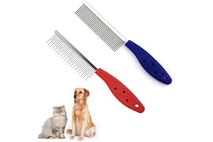 BAVOOTY Grzebień do sierści kota, grzebień do rozplątywania psa, grzebień dla psa, szczotka przeciw pchłom podszerstek, grzebień dla kota z dwustronnymi metalowymi zaokrąglonymi zębami, grzebień dla kotów