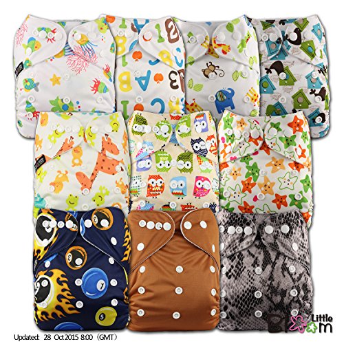 LittleBloom, Reusable Pocket Cloth Nappy, Fastener: Popper, Set of 10, Patterns 1011, Without Insert, (see "Special Offers and Product Promotions" for Special Offers Detail)