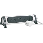 LEGRAND - Rotating power strip with LED switch &ndash; 3 surface sockets with ground &ndash; 1.5 m cable &ndash; White and Dark Grey