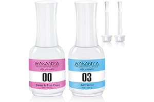 WAKANIYA Lot de 2 couches de base et de finition 2 en 1 avec activateur et liquides pour une application facile de la poudre - Séchage rapide, pas besoin de LED UV (2 x 15 ml)