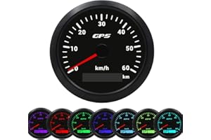 Geloo 85 mm GPS-Tacho, 7 Farben Hintergrundbeleuchtung 60 km/h Kilometerzähler Geschwindigkeitsmesser für Motorrad, Marine, Boot, Auto, LKW mit GPS-Antenne