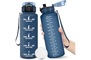 MOTSWEDI Botella Agua, 1500ML Libre de BPA, Botella Agua Gimnasio, Diseño de Cerradura a Prueba de Fugas, Botellas de Agua, Con Marca de Tiempo, Botellas de Agua Para Niños para Deportes, Camping - AzulMarino