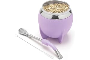 balibetov Mate Argentino - Set elegante y duradero con un Mate Torpedo de Acero Inoxidable, Bombilla y Cepillo de Limpieza (Lila)