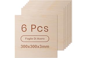 ROWOOD Compensato 3mm Acero 6 Pezzi 300x300x3mm Incisione Laser Materiali Foglio di compensato per Modello Costruzione Artigianato Legno Taglio Laser Pittura Pirografia