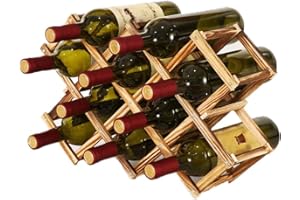 WAGTAIL Soporte para Botellero de Madera Plegable, Organizador de Almacenamiento de Vino, Almacenamiento de Botelleros para Exhibición de Vinos, Barra de Bar, Cerveza, Cocina Casera (10 Botellas)