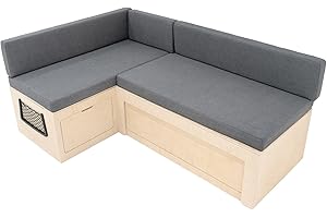 MONSTER SHOP Canapé-Lit en forme de L, Bois de bouleau pour Camping-Car Rangement sous banc 2 filets rangement, Compatibilité avec plusieurs véhicules, 180cm x 120 cm [Coussins, Matelas & Fixations INCLUS]