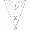 Cosswe Multi Layered Pendant Necklace, Choker Moon Gold Necklace for Women Girls