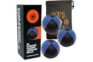 CASCADE JUGGLING 3 x Pro 115g Cascade Classic Black Theme Juggling Balls - Thud Juggling Balls & Bag - Set of 3 Juggling Balls (Blue and Black)