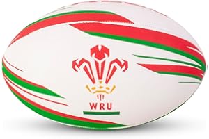 WRU Wales Rugby Officially Licensed Ball - Durable Synthetic Rubber, Red, Green & White Rugby Ball - Licensed Size 5 Rugby Ball with Pebbled Surface, Latex Bladder