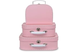 Jewelkeeper - Maletas Decorativas de cartón, Juego de 3 - Baúl para Juguetes para cumpleaños, Bodas, Navidad, guarderías, decoración de Oficina, vitrinas y Fotos - Diseño Rosa de bebé Suave