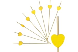 AWCIGG 100 Piezas Palillos para Aperitivos en Forma de Corazón Amarillo, Cócteles Palillos de Bambú, Palitos de Cóctel Hechos a Mano, Cumpleaños Bodas Navidad San Valentín Decoración para Fiestas