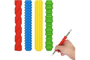 Fukaisu 4 Pcs Textured Silicone Pencil Grips for Children, Sensory Gadget Fidget Handwriting Pen Sleeve Writing Extender Tools Toddler Aids for Kids & Adults Drawing Coloring Rewards (Candy Colors)