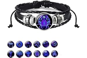 ZUYOKI Zodiac Signs Spirit Bracelet,12 Constellation Handmade Bead Woven Multilayer Leather Bracelet, Adjustable Stacking Bracelet, Glow in the Dark Zodiac Jewelry Gifts For Women Men
