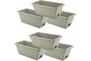 LEXININ 6 PCS Grey Rectangular Windowsill Herb Planter, Plastic Flower Pots Window Boxes with Trays for Garden Patio Home, 35 x 17 x 14cm