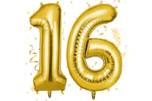 OFFCUP Zahlen Luftballon Gold, Folienballon Zahl 16, 40 Zoll Helium Ballons Geburtstagsdeko Mädchen Junge Kindergeburtstag Party Deko Ballon Zahl Deko zum Geburtstag Silvester Deko Neujahr Deko