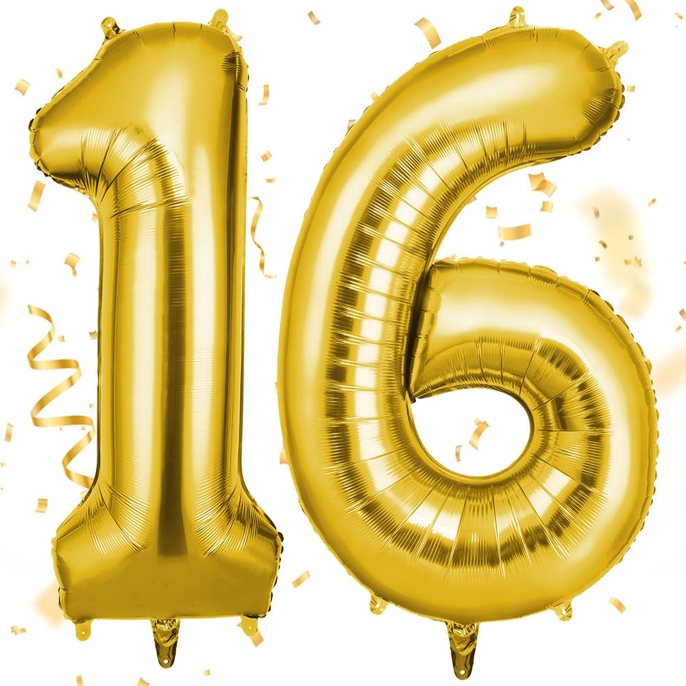 OFFCUP Heliumballonnen, 105 cm (16 inch), folieballonnen, verjaardagsballon, grote cijfers, ballonnen voor verjaardag, bruiloft, feest, decoraties, feestbenodigdheden (goud)