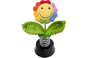 Zuzer Ornement Voiture Interieur Fleurs Dansantes,Tournesol au Crochet Décorations du Tableau de Bord Auto Accessoires Ornement Cadeau Homme Femme d'anniversaire, de Noël, de Nouvel