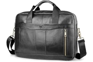 SPAHER Torba na laptopa 14/15,6 cala, aktówka, męska torba biznesowa, torba robocza, torba z prawdziwej skóry, męska torba na ramię, torba listonoszka, 14"-czarny-B193
