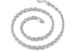 Richsteel Collar de Cuerdas Acero Inoxidable para Hombres Mujeres, 3mm / 6mm Grosor 46cm - 76cm Largo [Platino/Dorado/Negro]