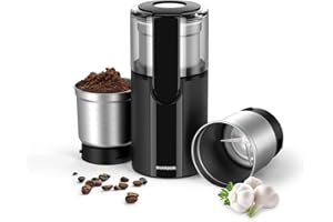 SHARDOR Coffee & Spice Grinders Electric with 2 Removable Stainless Steel Bowls for Dry or Wet Grinding, 70g