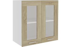 Susany Display Cabinet Kitchen Cabinet Hanging Glass Wall Cabinet 2 Shelves With 2 Doors for Living Room Bedroom Studio Flat Sonoma Oak 60x31x60 cm Chipboard
