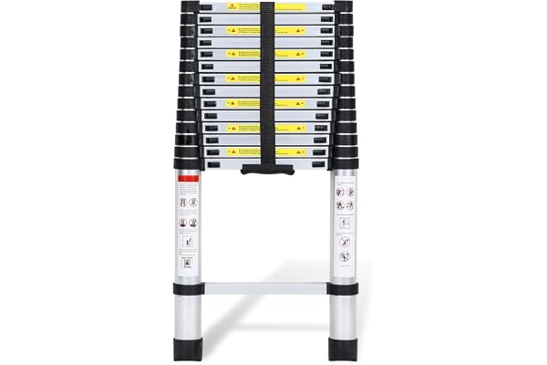 Fiqops teleskopstege i aluminium, 4,4 m utdragbar stege, halkfri aluminiumstege stående stege multifunktionsstege utdragbar aluminiumstege, teleskop utdragbar stege 150 kg lastkapacitet