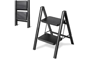 MOMENT Step Ladder Folding Step Stool, Heavy Duty 330 Lbs Load Stepladder, Small Kitchen/Closet Ladder for Adults/Kids, Lightweight Step Ladder with Anti-Slip Wide Pedal for Home, Black