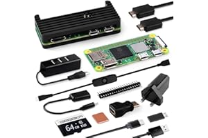GeeekPi Starter Kit for Raspberry Pi Zero 2 W, with Zero 2 W Aluminum Case,64GB SD Card Preloaded OS,QC3.0 Power Supply,20 Pin Header,Micro USB to OTG Adapter,HDMI Cable,Heatsink,ON/Off Switch Cable