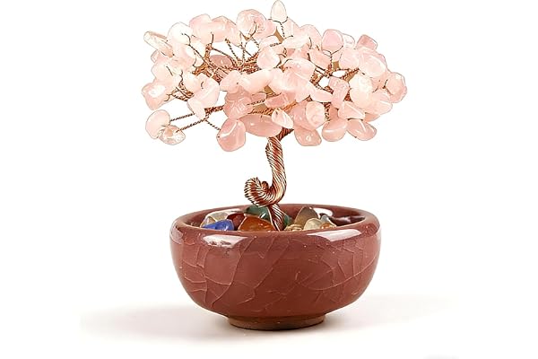 LEPGUYO Livsträd i rosenkvarts, 72 kristaller och 8 blommor – damgåva för alla hjärtans dag, Feng Shui-dekoration med låda för hem och kontor
