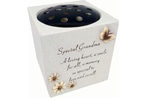 David Fischhoff Grandma Butterfly & Flowers Design Verse Memorial Grave Rose Bowl, Weatherproof - for Graveside Flower Arrangements, 14 x 15 cm