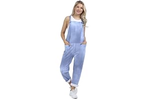 AR Paris Fashions® Women's Plain Printed Italian Long Dungarees - Ladies Adjustable Shoulder Straps Casual Overalls Sleeveless Summer Jumpsuit Playsuit With Pockets Size 10-16
