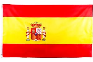 YAAVAAW 5x3ft Large Spain Flag with Eyelets, Big Spanish Flag for Euro Football Cup, Sports Events Fans, Parade, Bar, Garden, Indoor, Outdoor Party Decorations