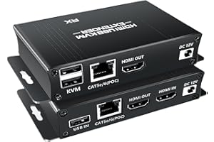BolAAzuL Kit extensor KVM USB HDMI, extensor USB KVM HDMI 1080P sobre RJ45 Cat5e/6 cable de red con bucle y POC, distancia flexible de transmisión sin pérdidas